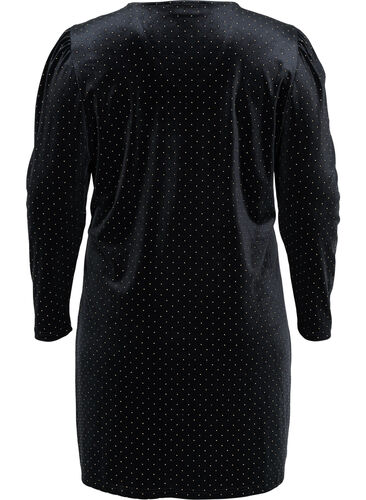 Langermet velourkjole med steiner, Black w. Gold, Packshot image number 1