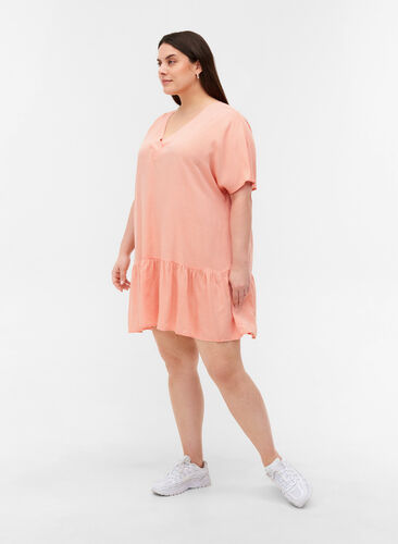 Stripete viskosetunika med korte ermer, Orange Stripe, Model image number 2