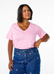 Kortermet basic t-skjorte med v-hals, Rosa, Model image number 0
