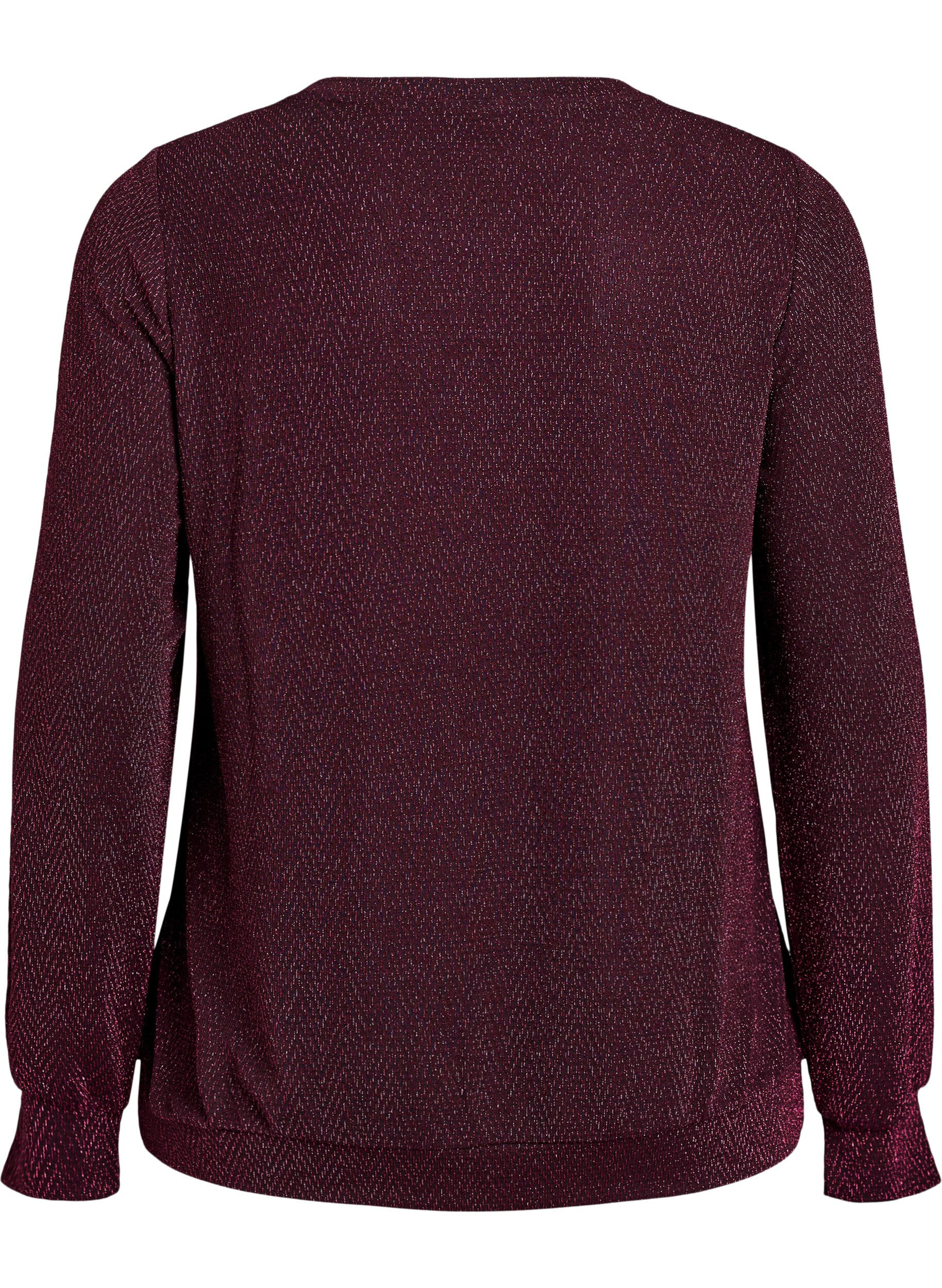 ZizziBluse med fiskebensm&oslash;nster og glittertr&aring;d, M&oslash;rk Bordeaux, Packshot image number 1