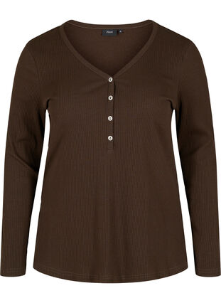 Langermet bluse i ribb med knappedetaljer, Molé, Packshot image number 0