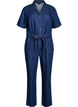 Denim jumpsuit med korte ermer og knytebelte, Bl&aring;, Packshot image number 0