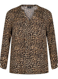 Langermet bluse med blomsterprint og V-hals, Leo AOP