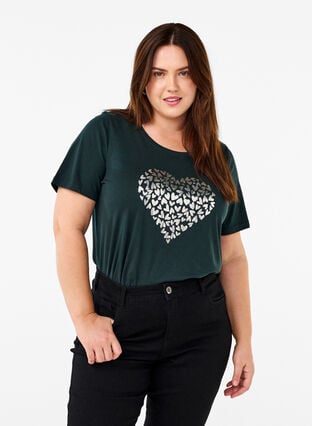 Zizzi FLASH - T-skjorte med motiv, Scarab Silver Hearts, Model image number 0