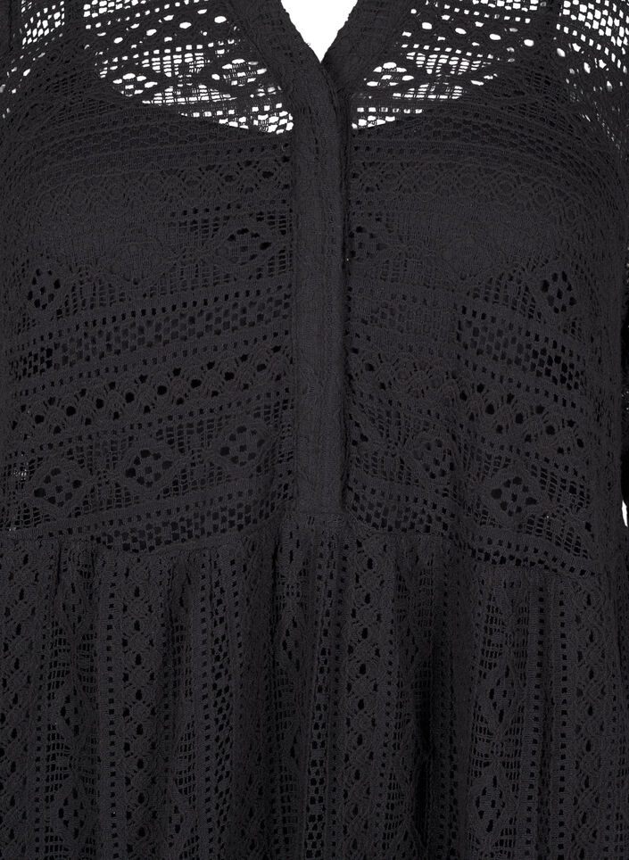 Kort blondekjole med 3/4-ermer, Black, Packshot image number 2