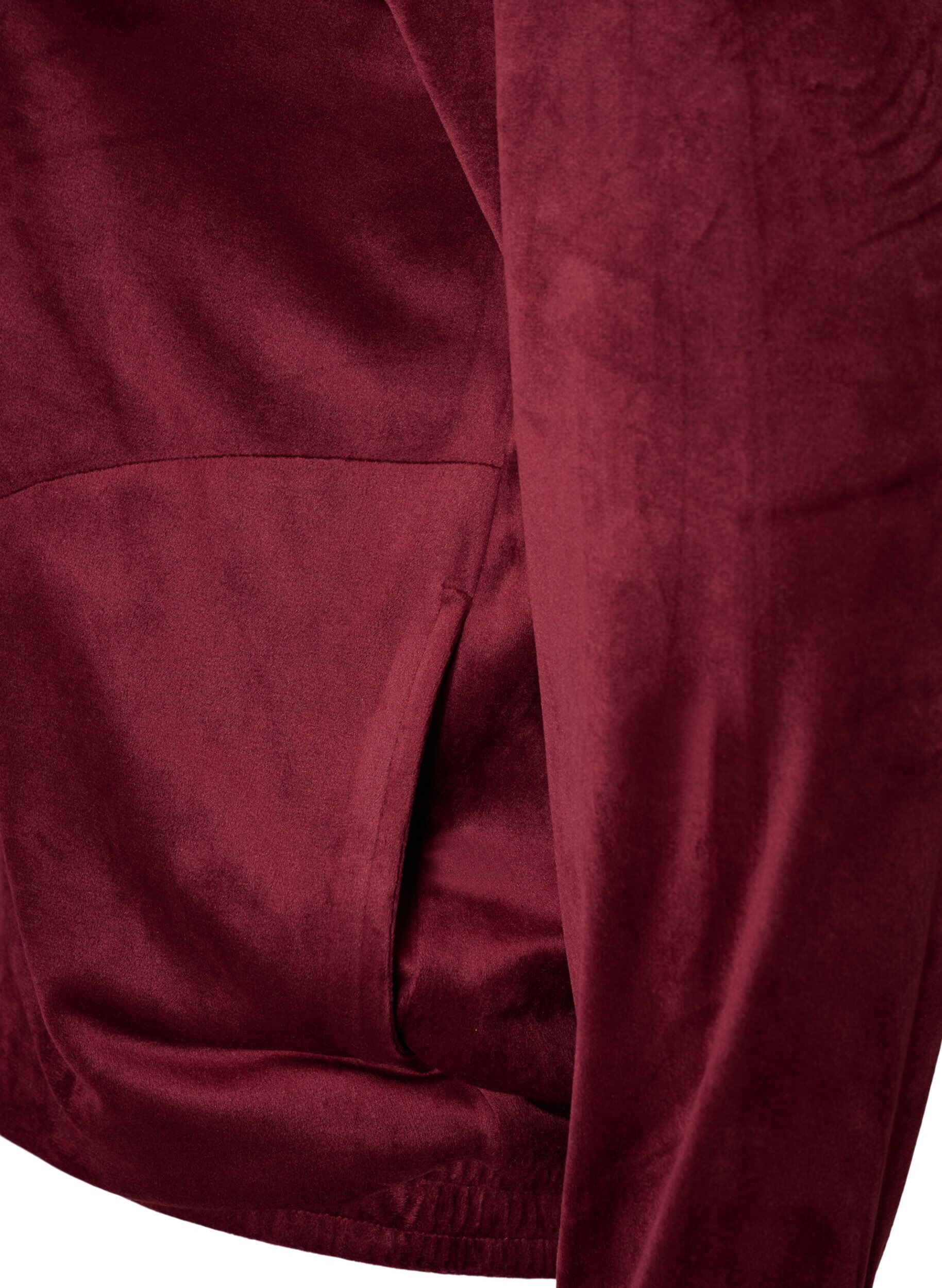 ZizziMyk velourcardigan med glidel&aring;s og h&oslash;y krage, R&oslash;d, Packshot image number 3