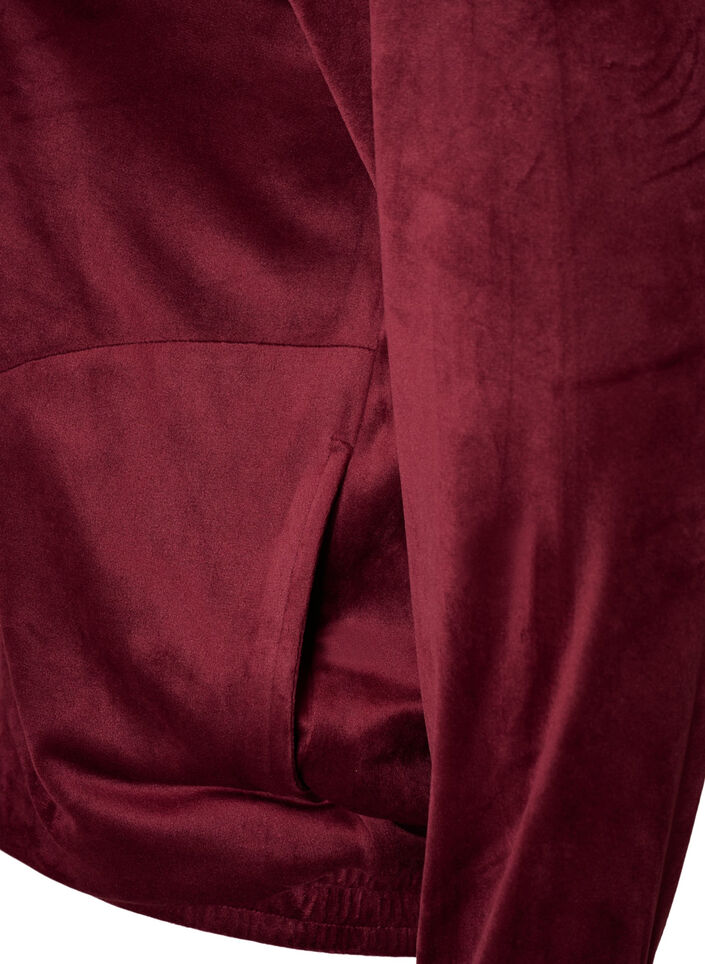 Myk velourcardigan med glidel&aring;s og h&oslash;y krage, R&oslash;d, Packshot image number 3
