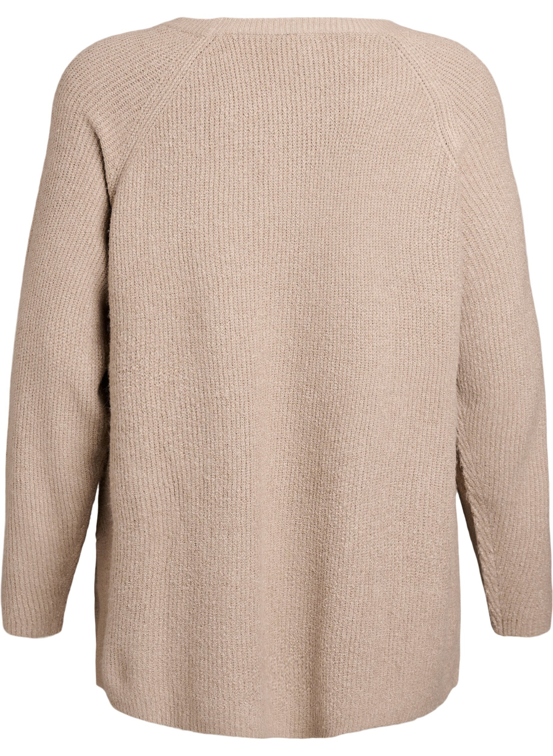 ZizziStrikkegenser med diagonalt m&oslash;nster og raglanermer, Beige, Packshot image number 1
