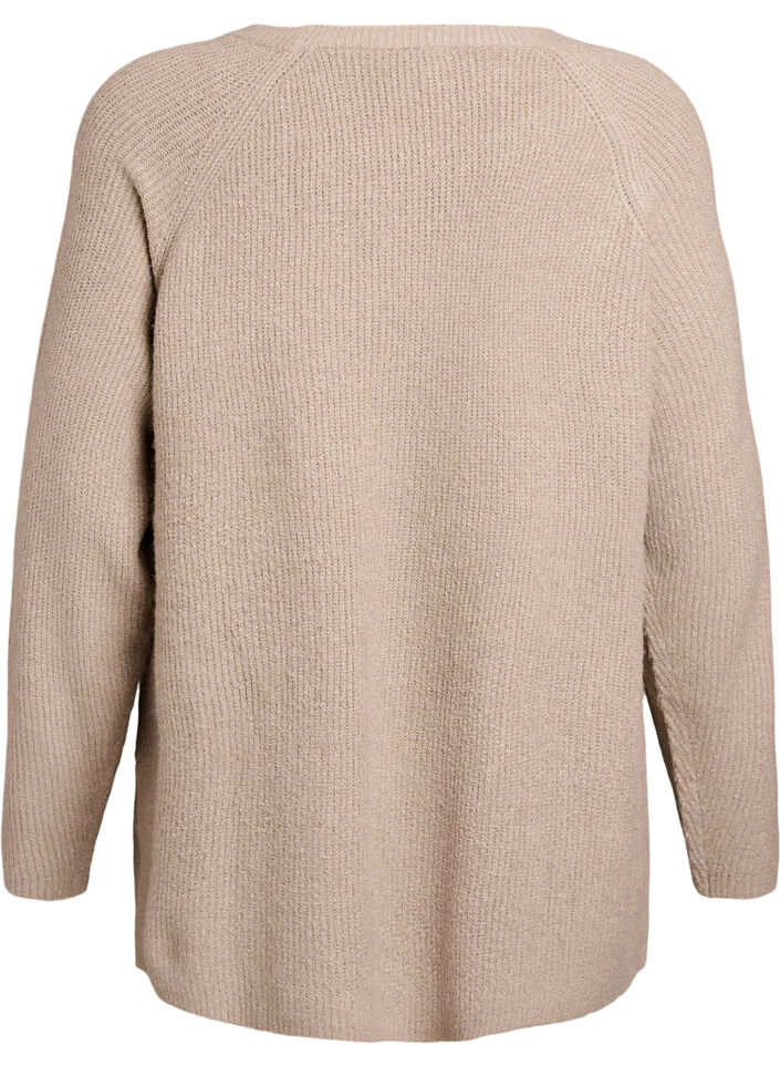 Strikkegenser med diagonalt m&oslash;nster og raglanermer, Beige, Packshot image number 1
