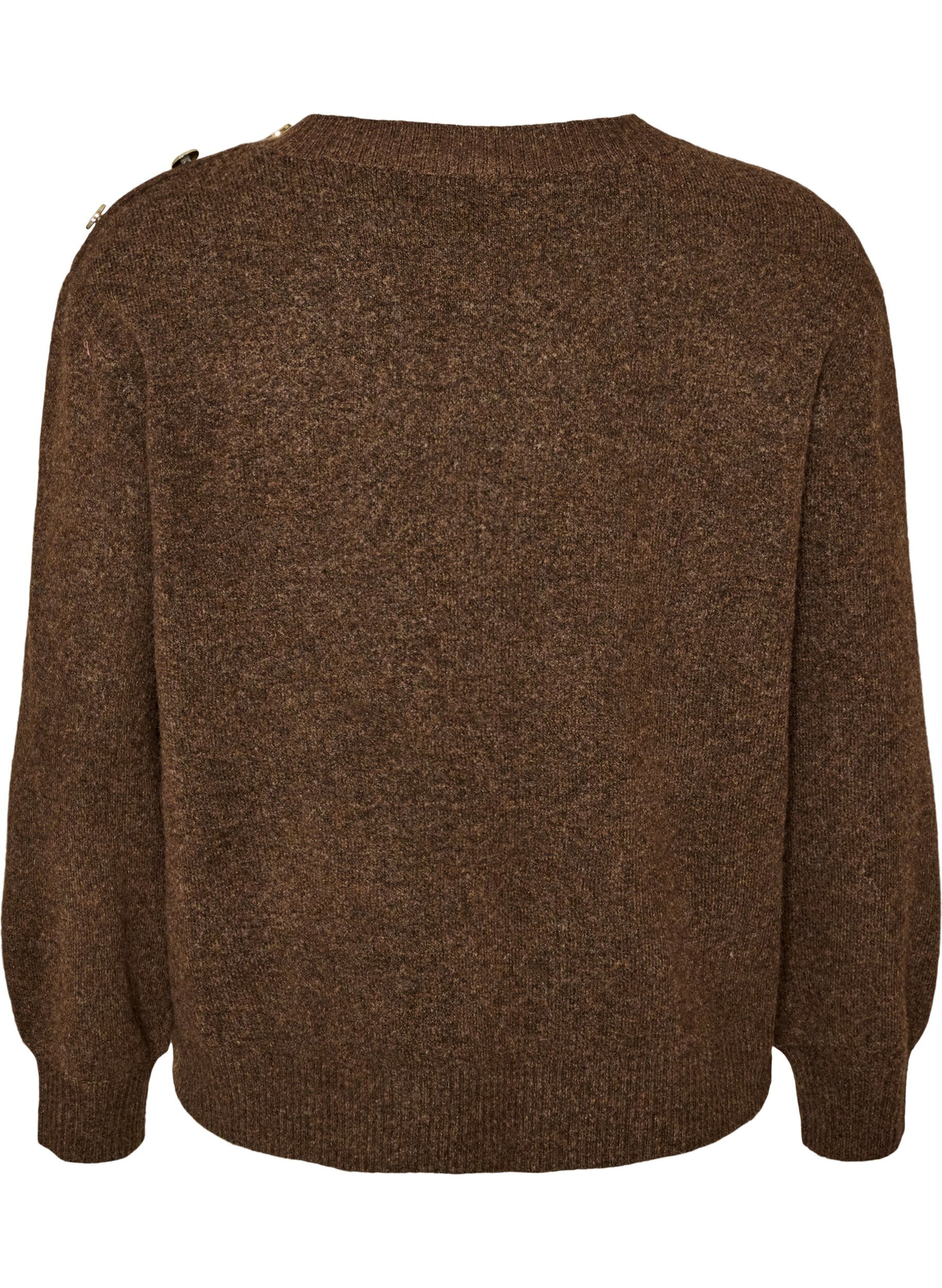 ZizziStrikket bluse med knappdetalj, Brun, Packshot image number 1
