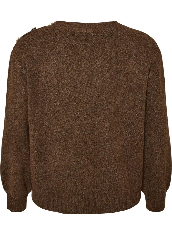 Strikket bluse med knappdetalj, Brun, Packshot image number 1