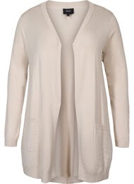 Lang strikkecardigan i viskoseblanding, Beige