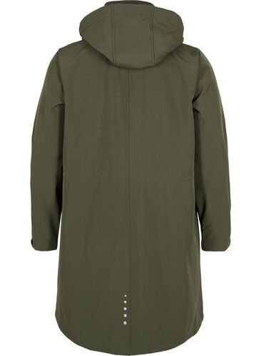 Lang softshelljakke med hette, Forest Night Solid, Packshot image number 1