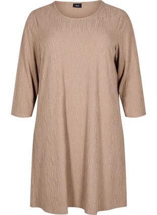 Zizzi Kjole med tekstur og 3/4 ermer, Brun, Packshot image number 0