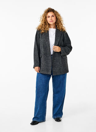 Zizzi Blazer i ullblanding med lommer, Dark Grey Melange, Model image number 2