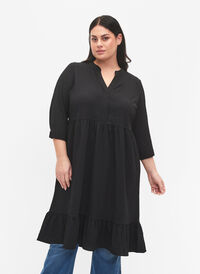 Ensfarget midikjole med 3/4-ermer, Black, Model