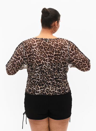 Langermet mesh topp med leopardmønster, Leo, Model image number 1