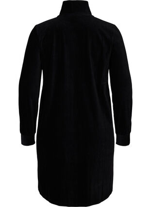 Velourkjole med høy hals og glidelås, Black, Packshot image number 1