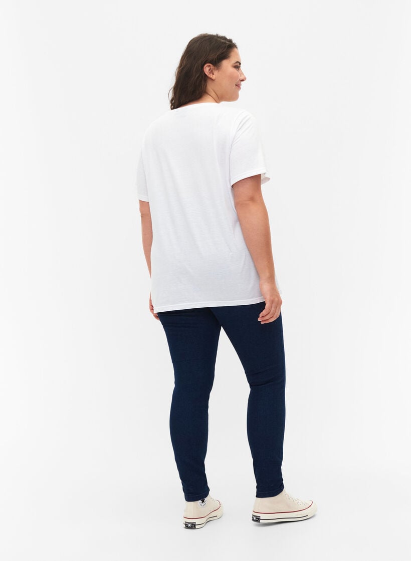 FLASH - Tettsittende jeggings med høyt liv, Blue denim, Model image number 1