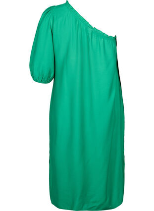 One-shoulder kjole av viskose, Deep Mint, Packshot image number 1