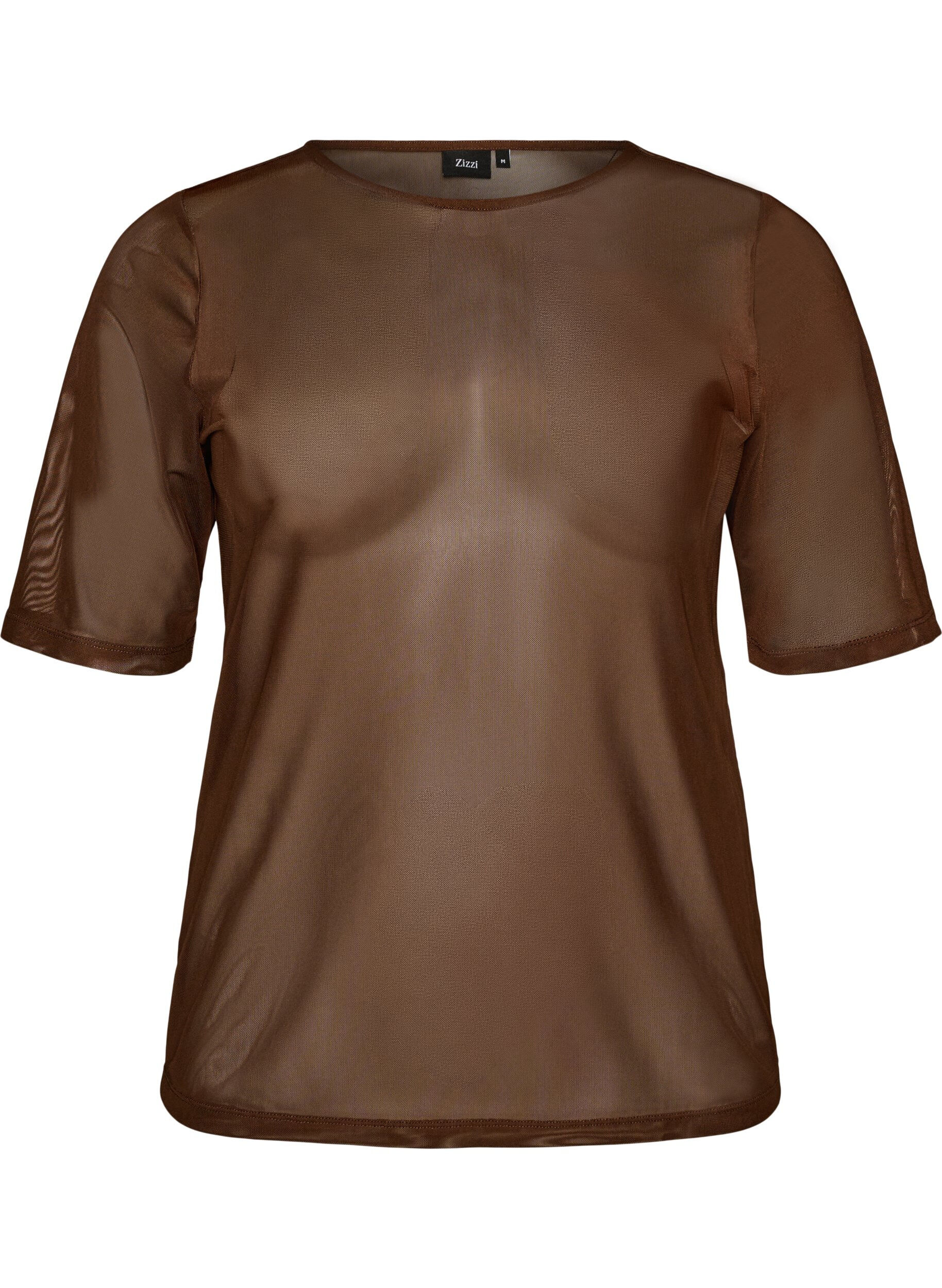 Mesh topp med korte ermer og rund hals