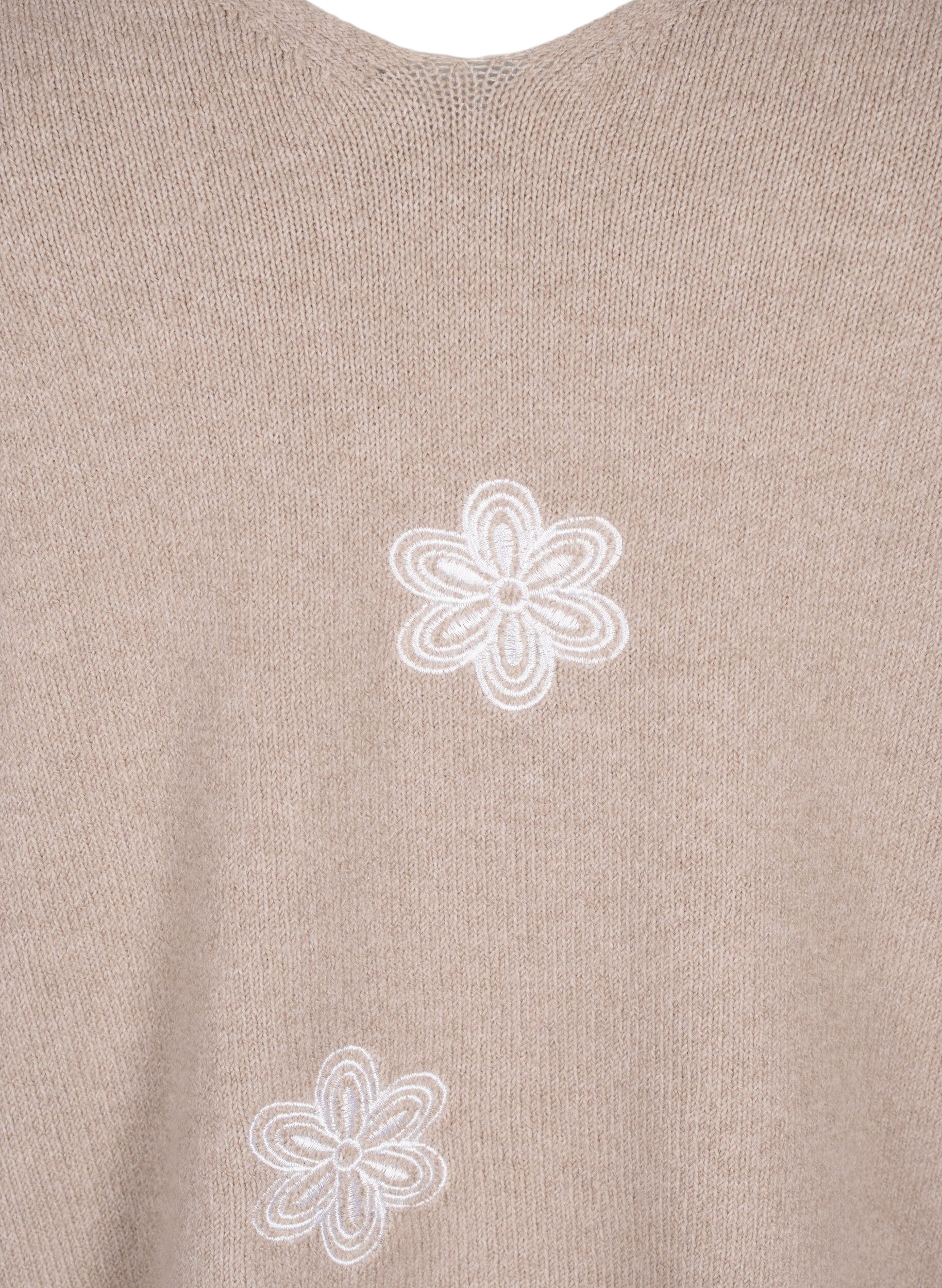 Zizzi Strikket bluse med broderte blomster, Simply Taupe Mel., Packshot image number 2