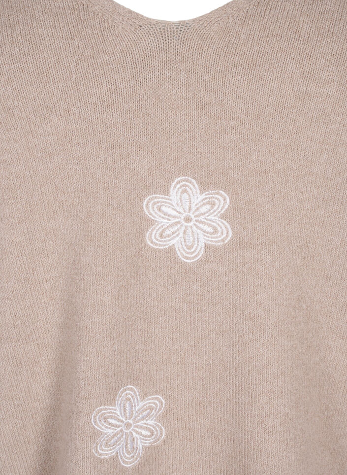 Strikket bluse med broderte blomster, Simply Taupe Mel., Packshot image number 2