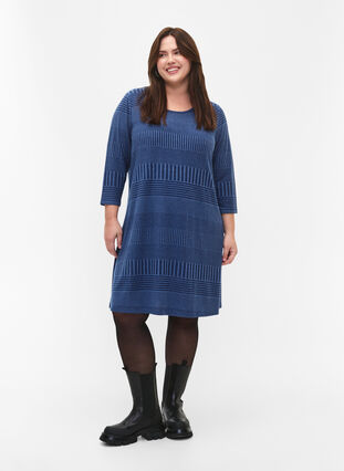 Kjole med 3/4-lange ermer og stripemønster, Estate Blue Melange, Model image number 3