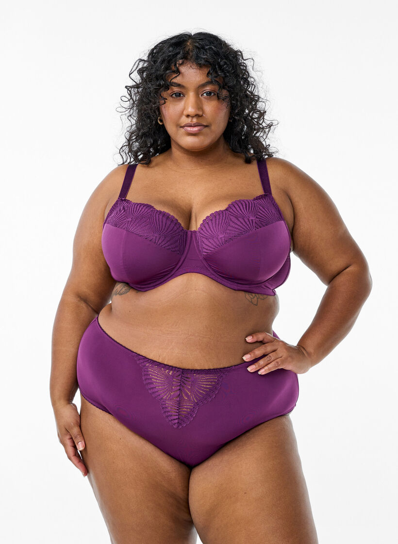 Polstret bh med blondedetaljer, Mørk Bordeaux, Model image number 1