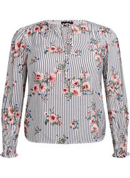 Bluse med blomstertrykk og knytedetaljer, Black Striped AOP