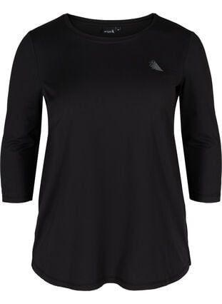 Zizzi Treningsbluse med 3/4-ermer, Svart, Packshot image number 0