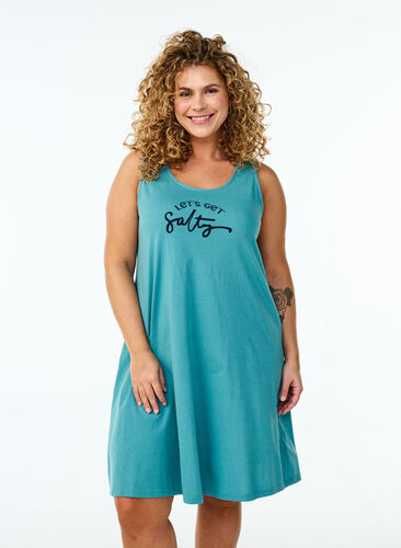 Zizzi Ermeløs A-linje kjole, Blå, Model image number 0