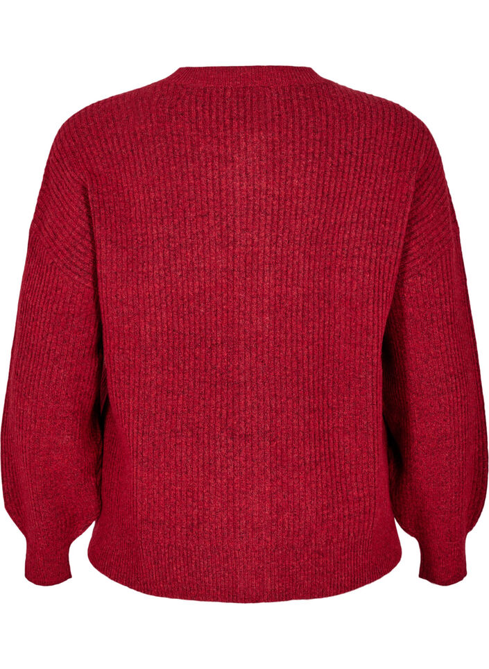 Ribbestrikket cardigan med knapper, R&oslash;d, Packshot image number 1