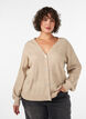 Cardigan med V-hals og ribbestruktur, Beige, Model image number 0
