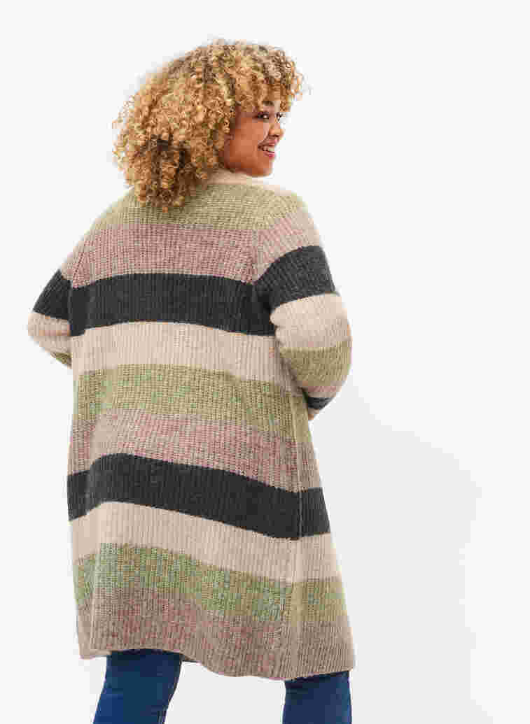 Lang strikket cardigan med striper, Forest Night Comb, Model