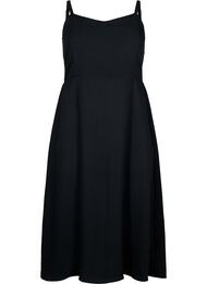 Ensfarget kjole med stropper i viskose med smock, Black