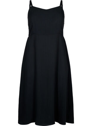 Ensfarget kjole med stropper i viskose med smock, Black, Packshot image number 0