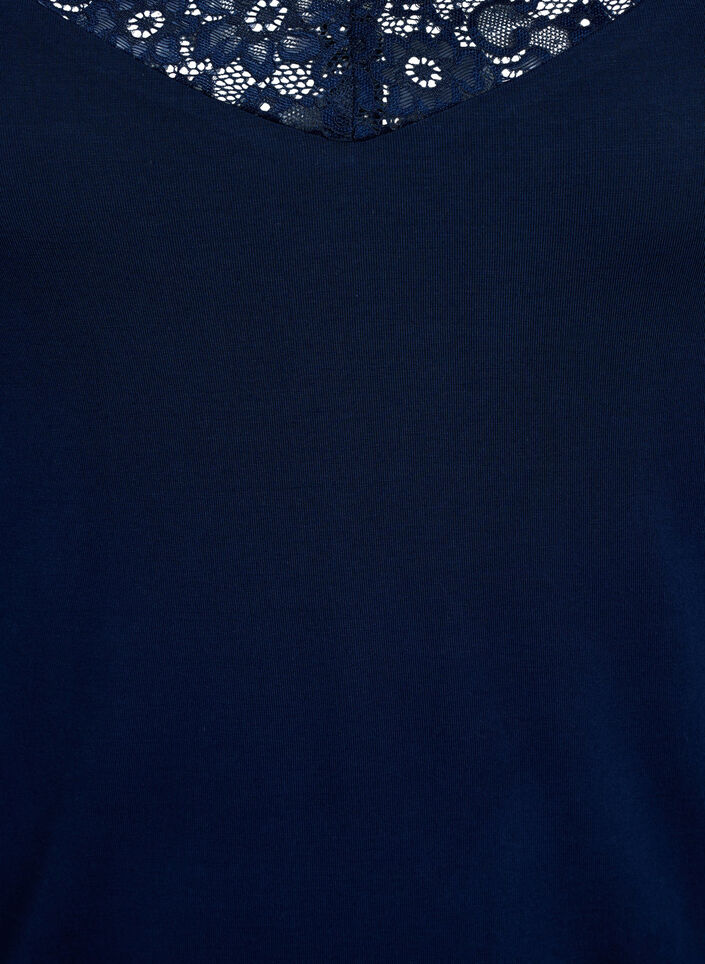 Viscose-topp med blondedetaljer, Blå, Packshot image number 2