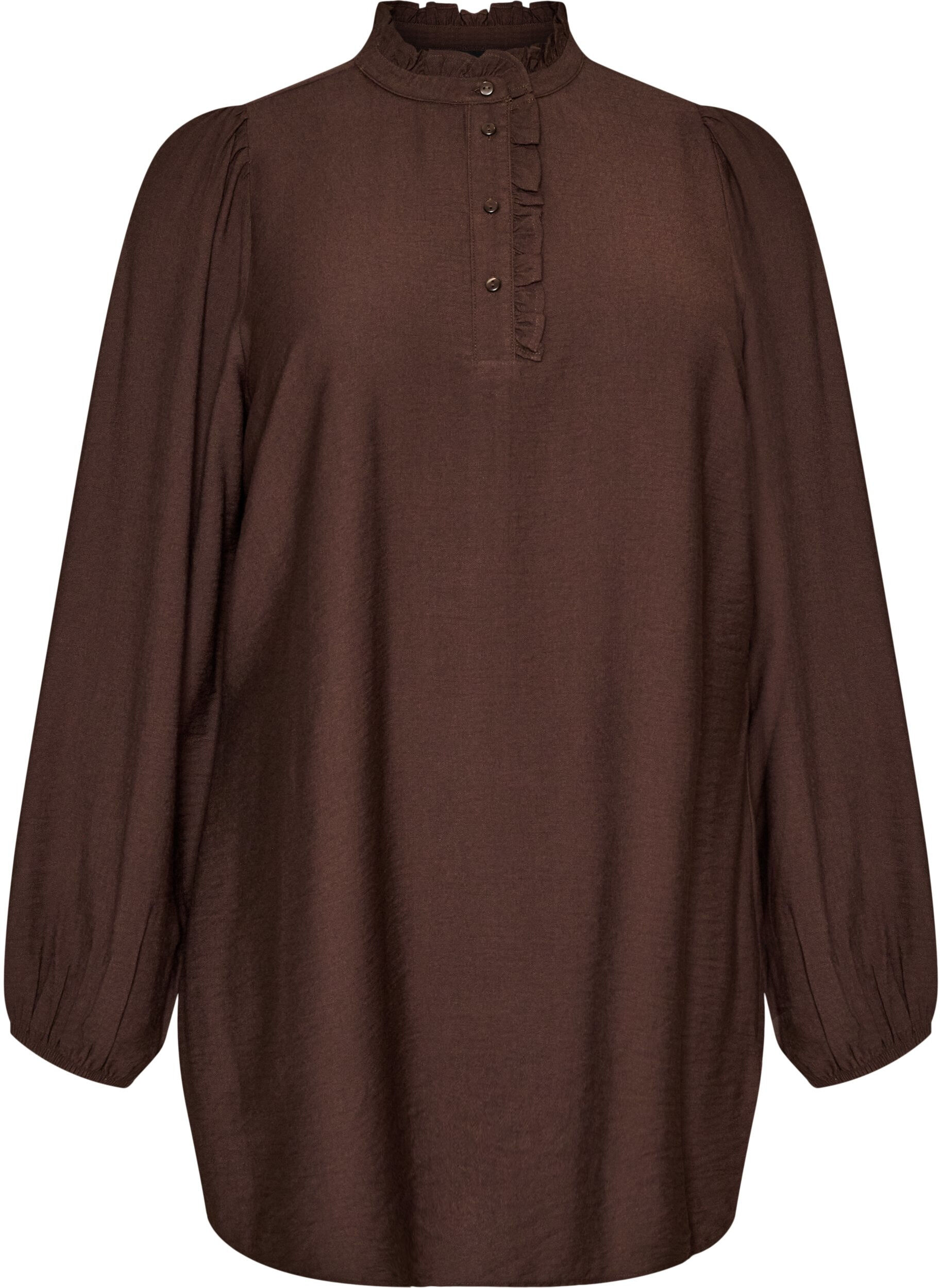 ZizziViskosetunika med volanger og knapper, Brun, Packshot image number 0