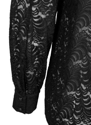 Langarmet bluse med blonder, Black, Packshot image number 3