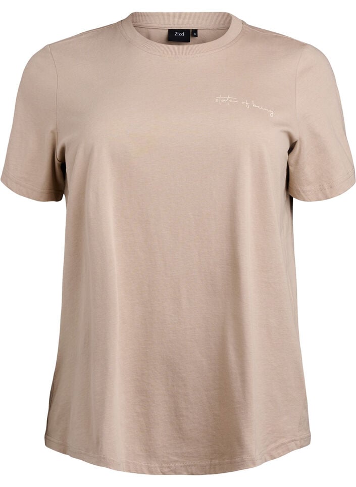 T-skjorte med tekstprint og rund hals, Brun, Packshot image number 0