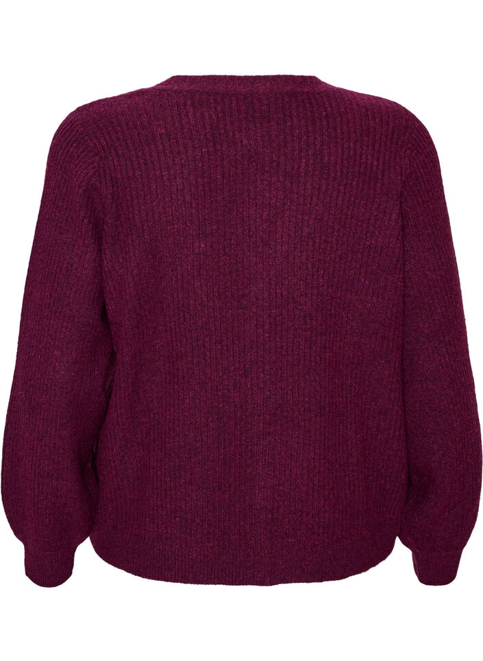 Cardigan med V-hals og ribbestruktur, Lilla, Packshot image number 1