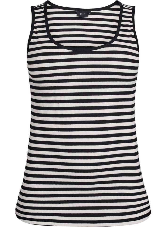 Stripete ribbestrikket singlet, Svart, Packshot image number 0