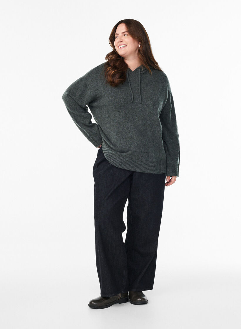 Strikket hettegenser, Grønn, Model image number 1