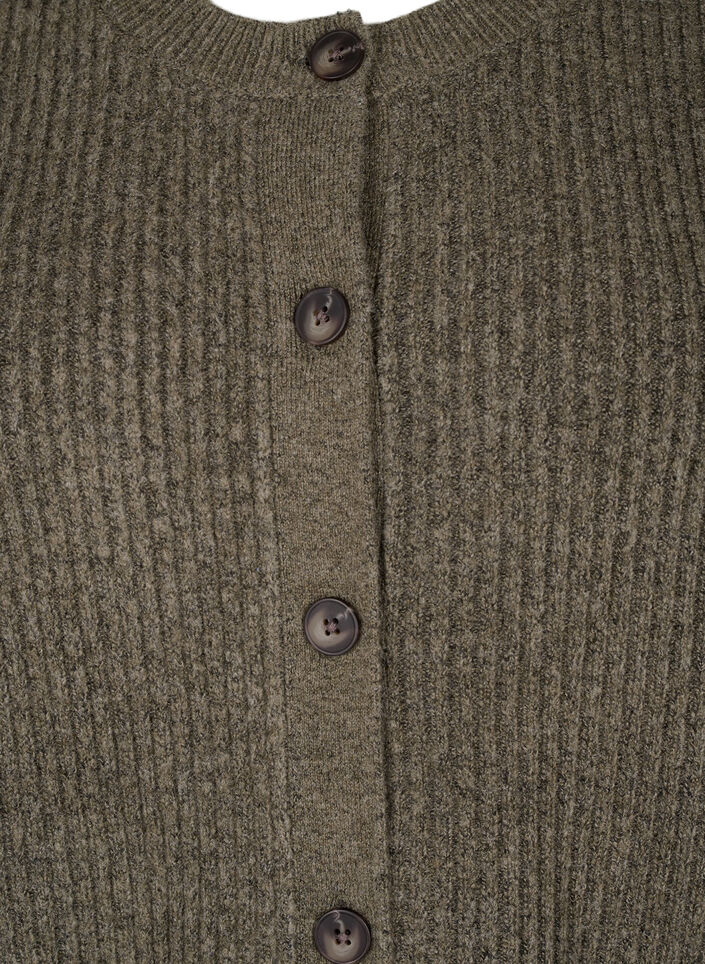 Ribbestrikket cardigan med knapper, Grønn, Packshot image number 2