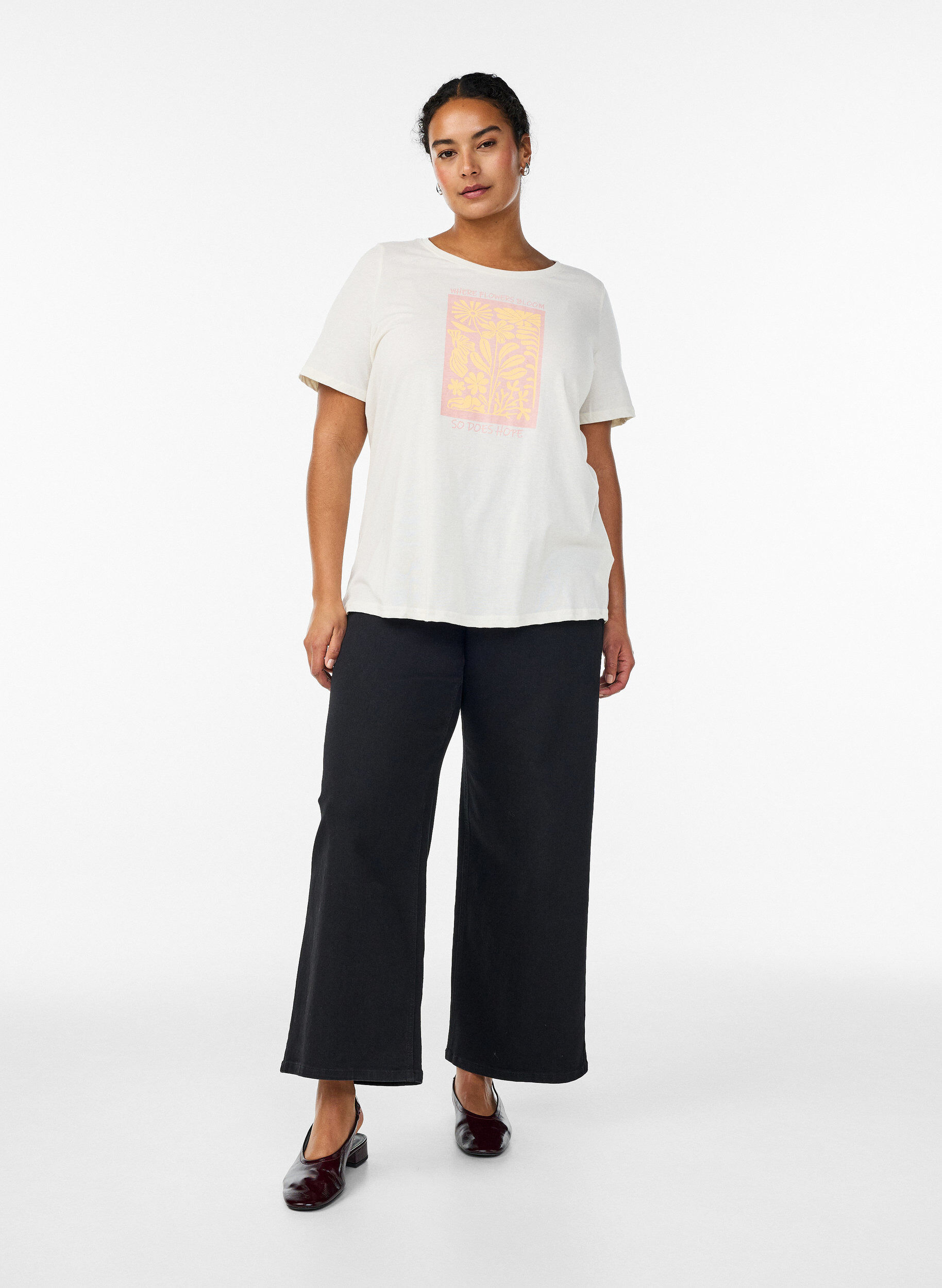 Zizzi T-skjorte med trykk, Hvit, Model image number 1