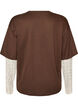 Loose fit T-skjorte med lange blondeermer, Brun, Packshot image number 1