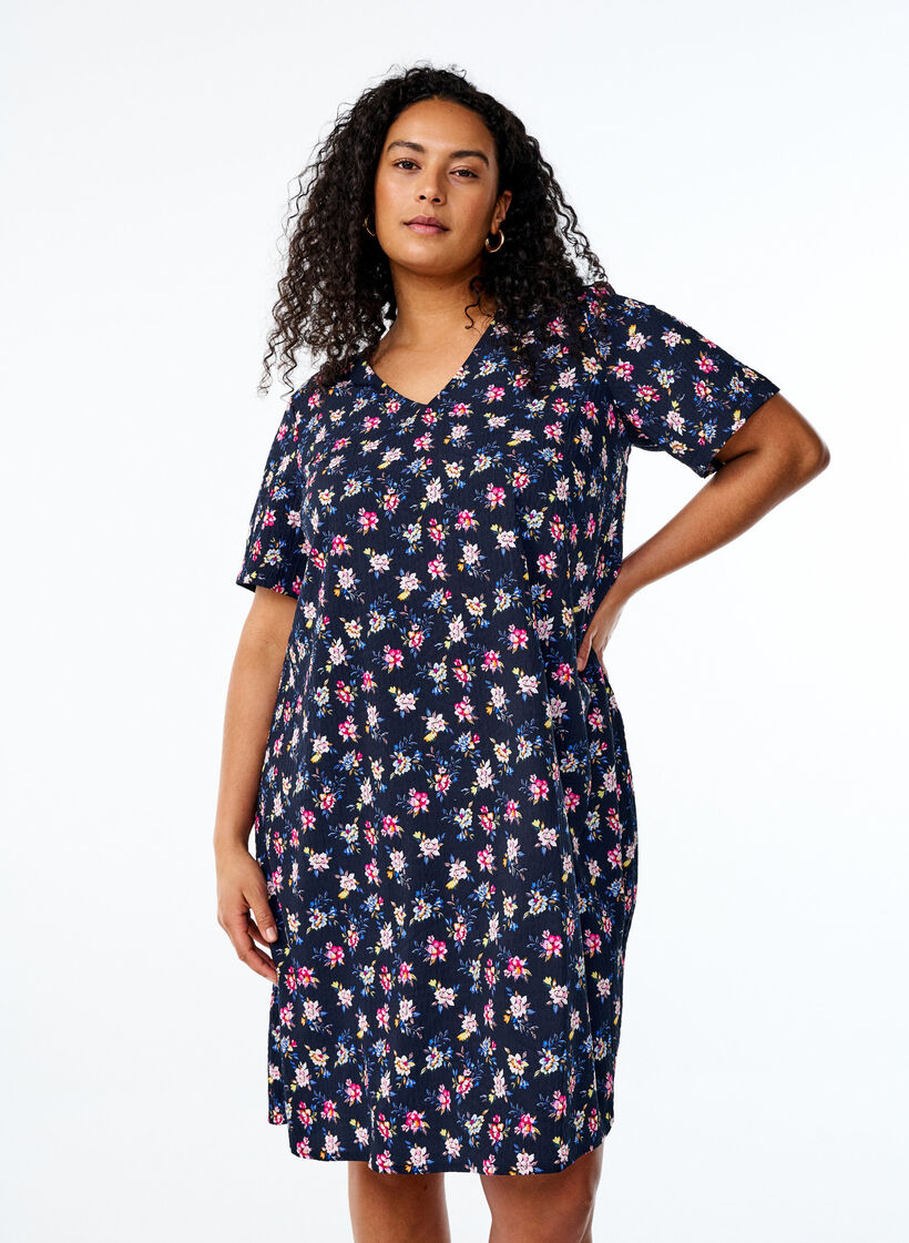 FLASH - Kortermet kjole med V-utringning, Blå, Model image number 0
