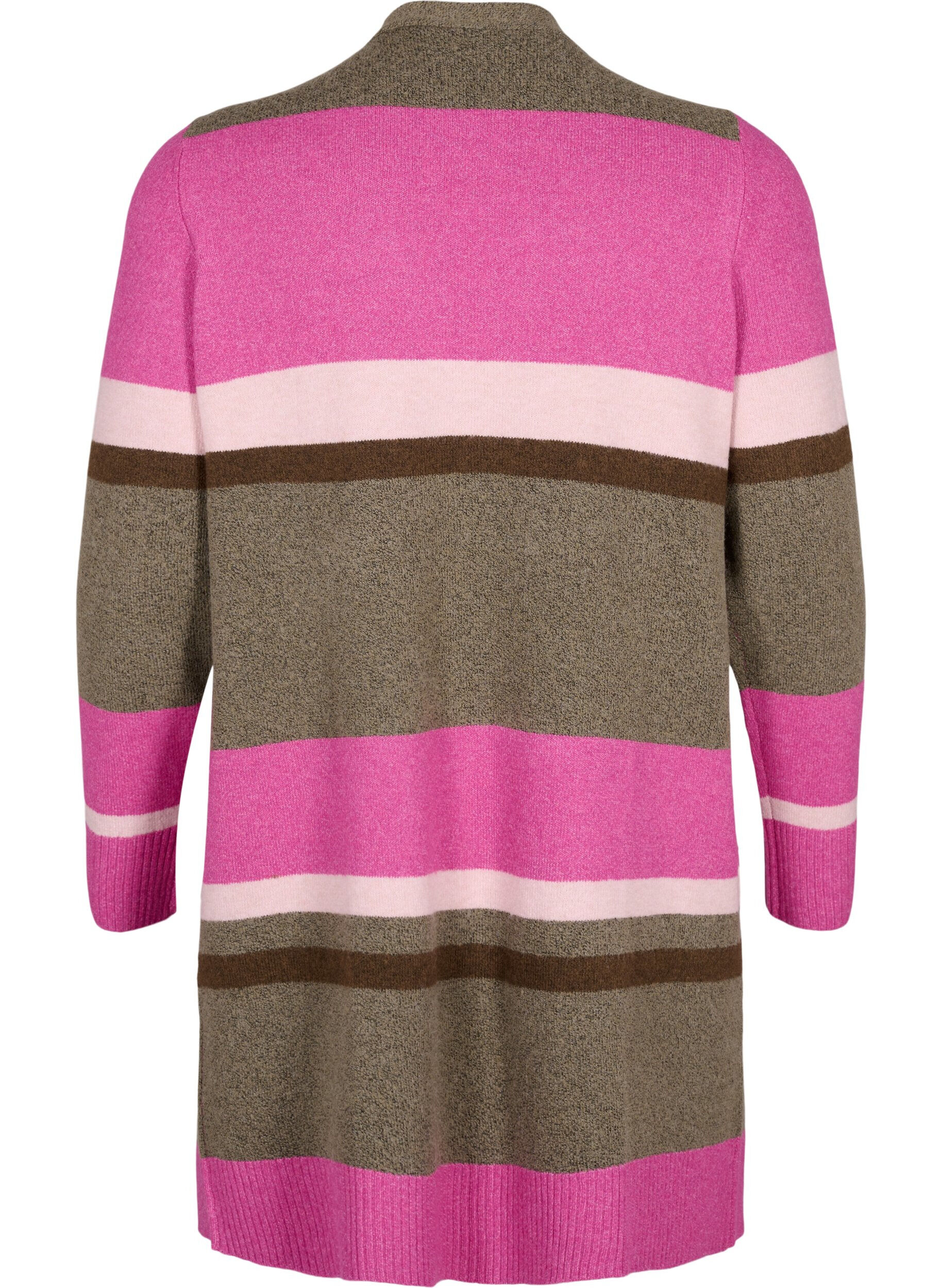 Zizzi Lang strikkecardigan med brede striper, Rosa, Packshot image number 1