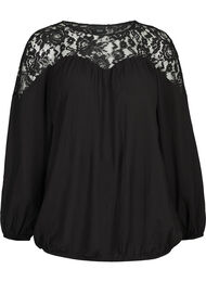 Bluse i viskose med blonder, Black